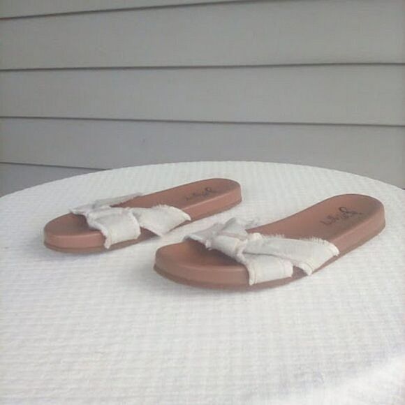 Jellypop Women's Rylie Slides Slip On Cream Frayed Canvas Squishy size 9 M - Picture 2 of 8